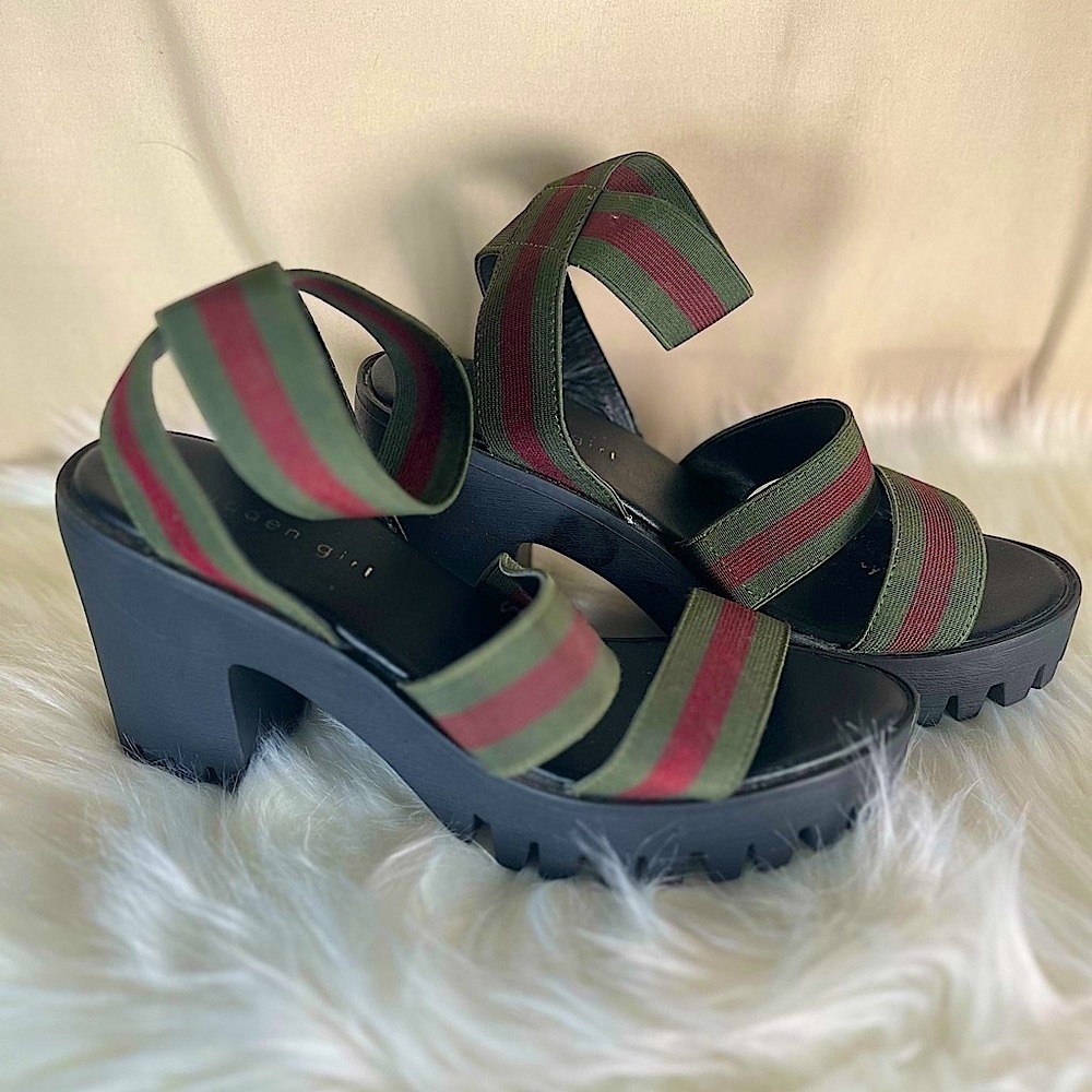 Madden Girl, Stylish Green and Red Women's Sandals - Picture 2 of 7